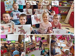Dzieci z grupy muchomorków wykonujące zabawy tematyczne z okazji Dni Psa.
