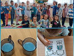 dzieci w trakcie zajęć z niebieskimi motylami